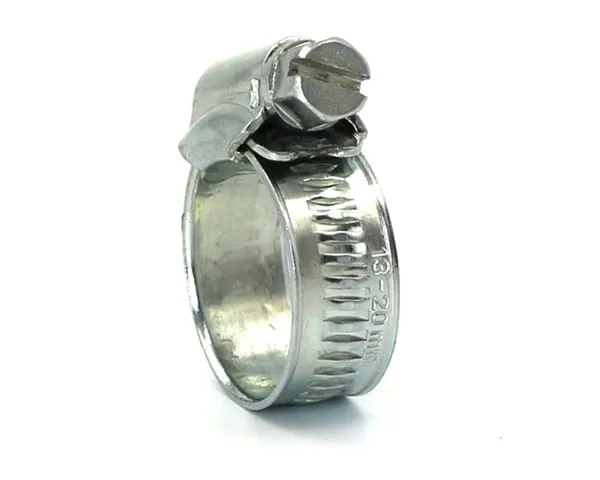 Zinc plated British type hose clamp with riveted housing